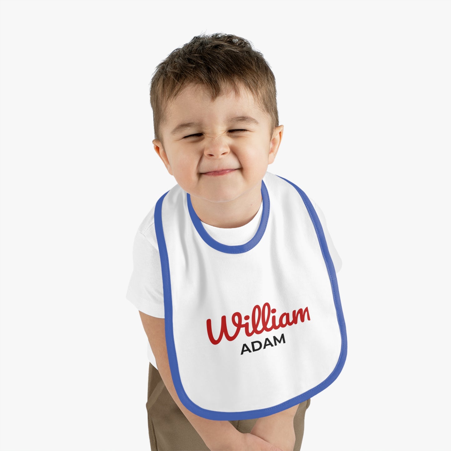 Personalized Baby Bib with Contrast Trim - Custom Name Bib for Toddlers