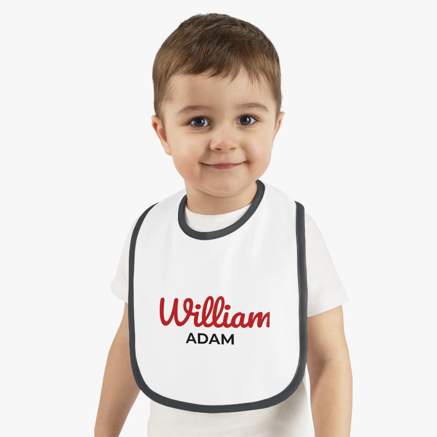 Personalized Baby Bib with Contrast Trim - Custom Name Bib for Toddlers